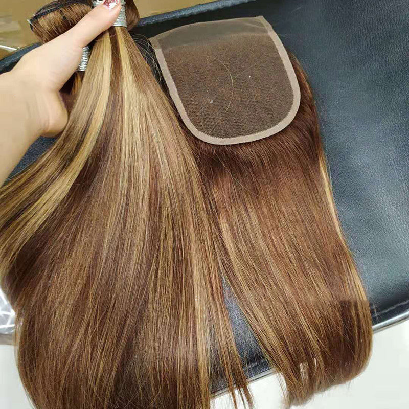 BHB Human Hair bundles with highlights, closure straight brazilian human hair