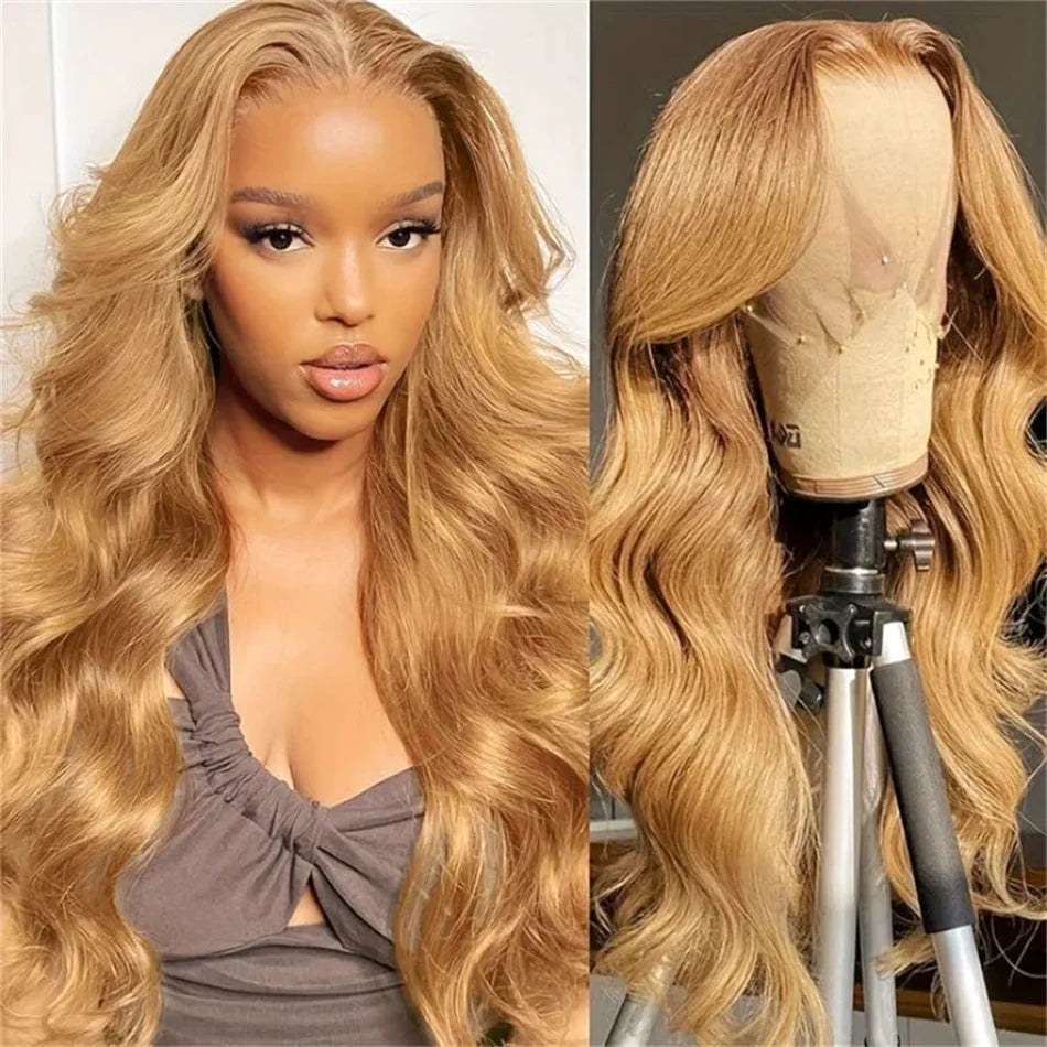 13x4 Transparent Honey Blonde Lace Front Wigs 27# Colored Straight Lace Front Human Hair Wigs 32 Inch Body Wave Human Hair Wigs